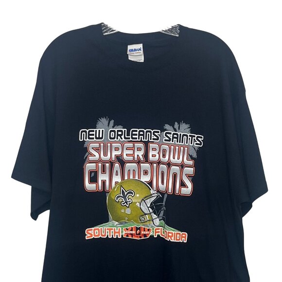 New Orleans Saints Super Bowl Champions T-Shirt Mens XL Black Gildan Cotton - Picture 3 of 8